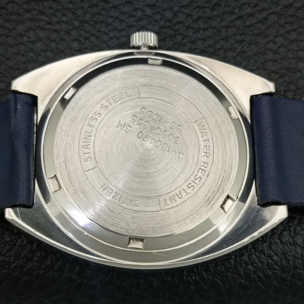 Vintage 1980 Citizen Manual Wound Mens Silver Watch & Blue accents